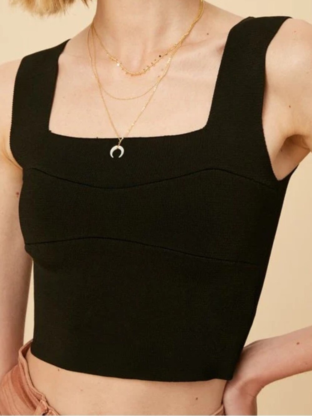 Listicle Solid Wide Strap Cropped Top
